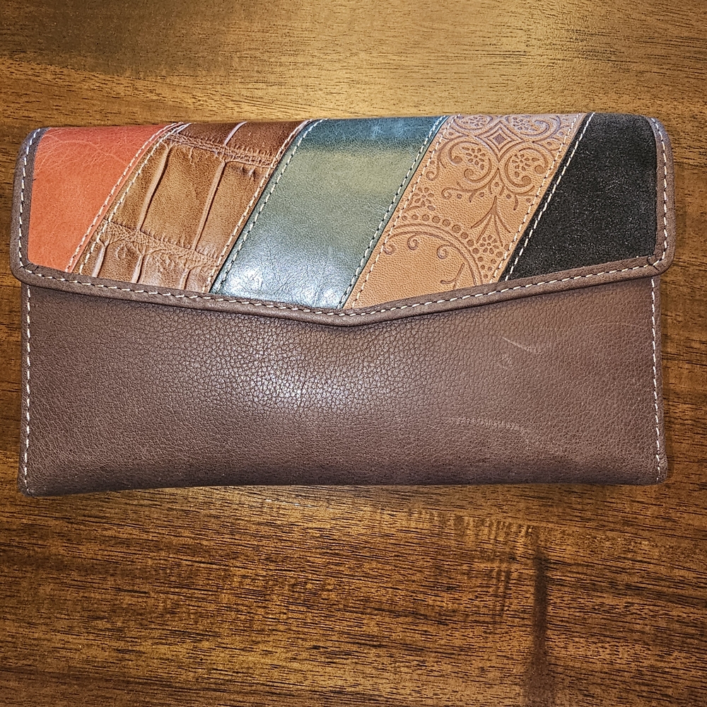Fossil Multicolor Patchwork Leather Clutch Wallet NWT New with Tags Vintage